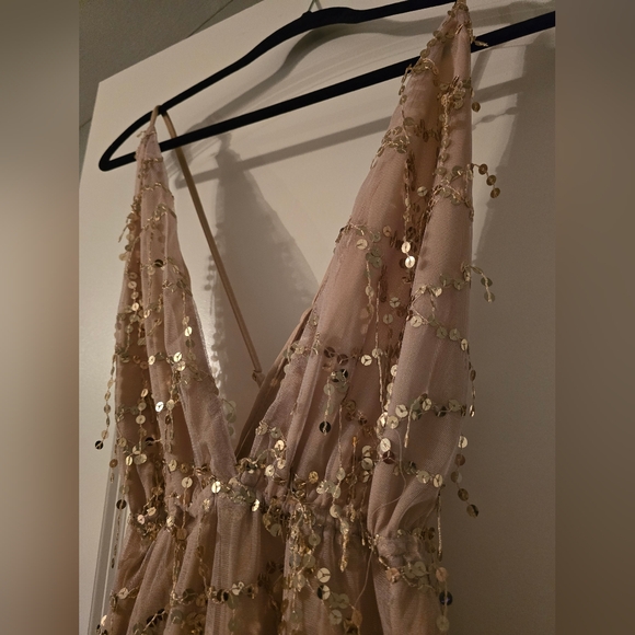 REAQKA Champagne Spaghetti Strap Sequined Romper (BNWT) - Picture 3 of 10